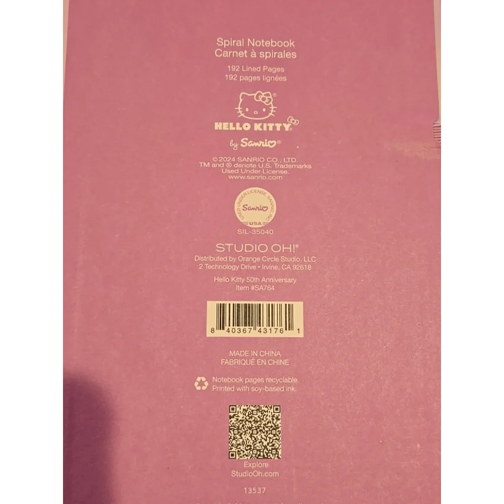 Hello Kitty x Studio Oh! 50th Anniversary Top-Spiral Notebook - NEW 8x5 (220)